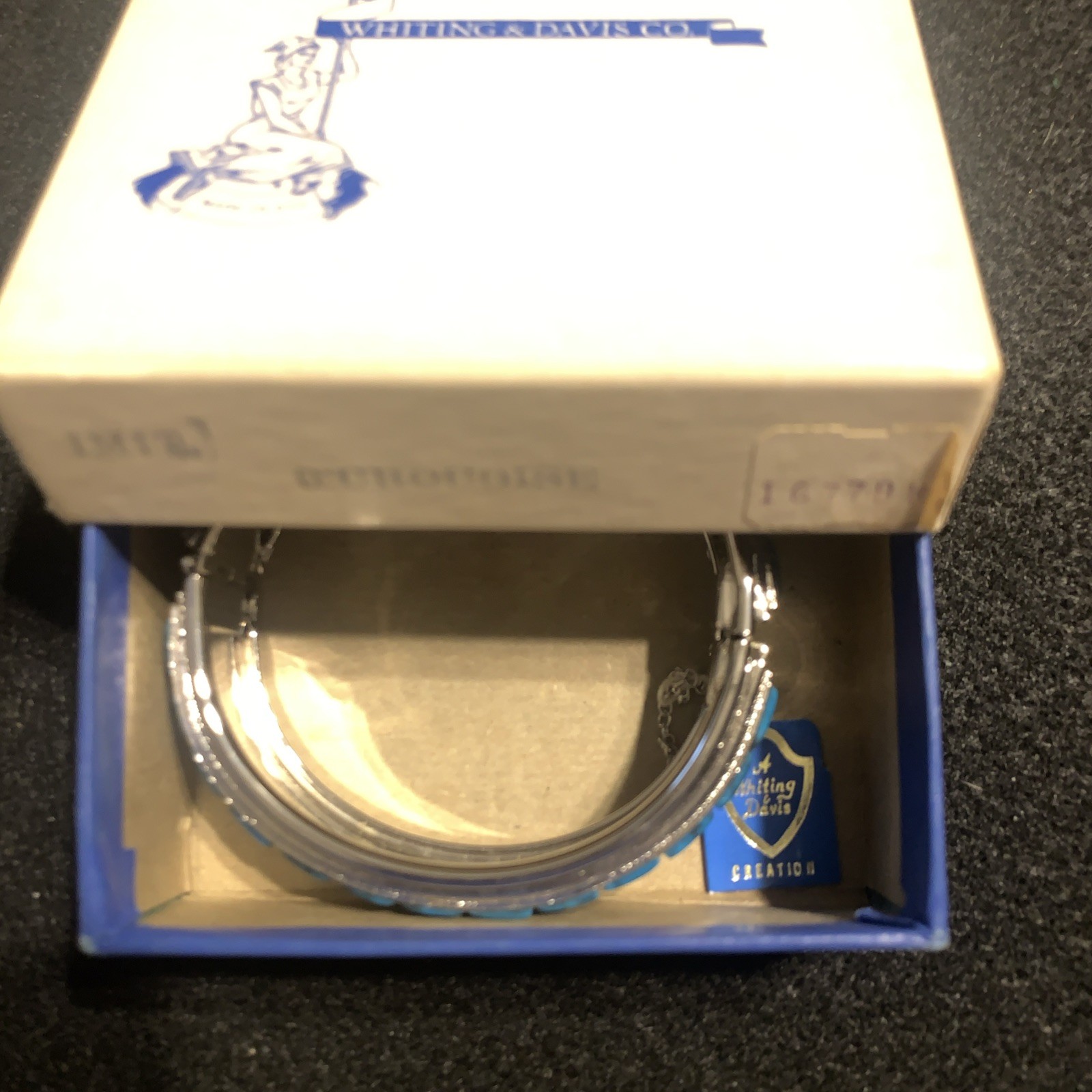 Vintage NWB Whiting & Davis Faux Turquoise Bracelet With Tag/Box Silver Tone