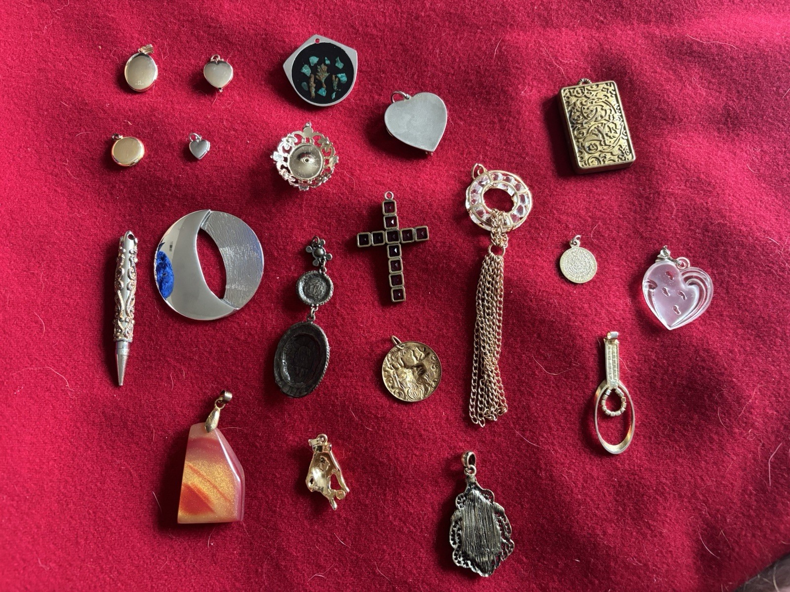 Vintage Mixed Jewelry Pendant Charm Lot Gold Silver Tone + Stones Lockets