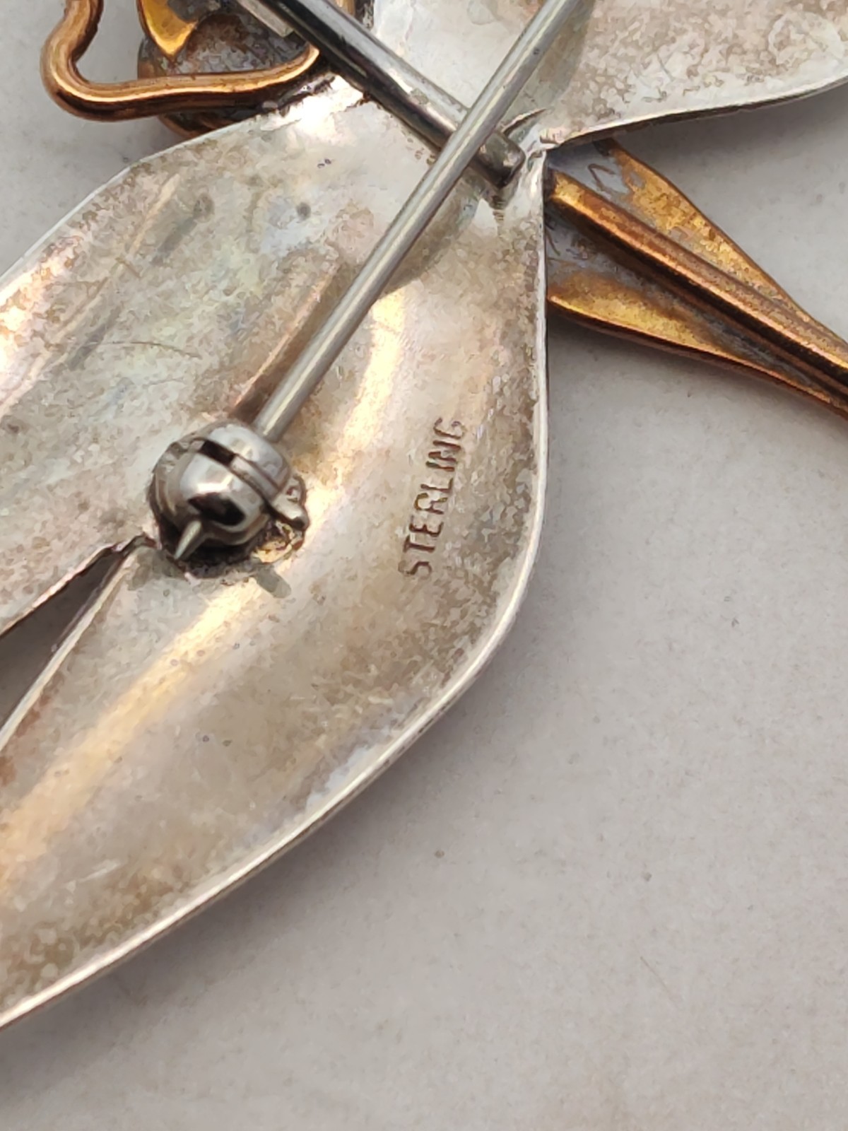 Lot of 2 “Courtney” Sterling Silver Hand Crafted Dragonfly Pins w/ Brass Bodies