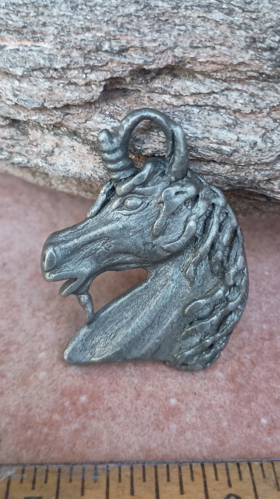 Vintage Unicorn Pendant Pewter By Spoontiques 1988 Marked 2200 1½” Silver- Grey