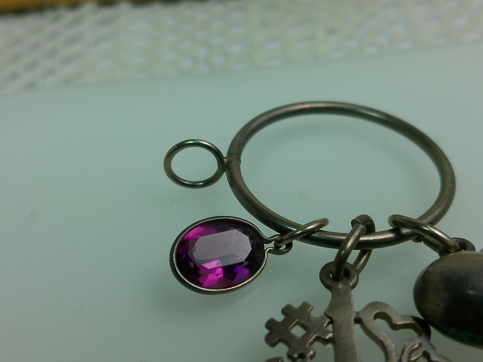 Vtg Sterling Silver #1 Mom Puff Heart Pink Glass Stone Charms Round Holder Lot