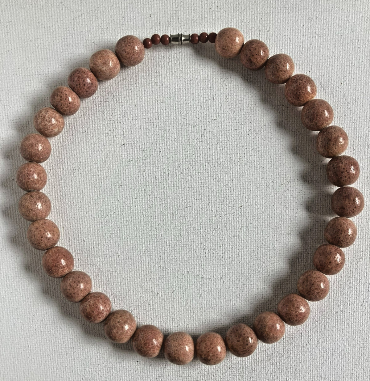 Necklace Vintage Muted Pink Beaded Choker Heavy Natural Beads 16″