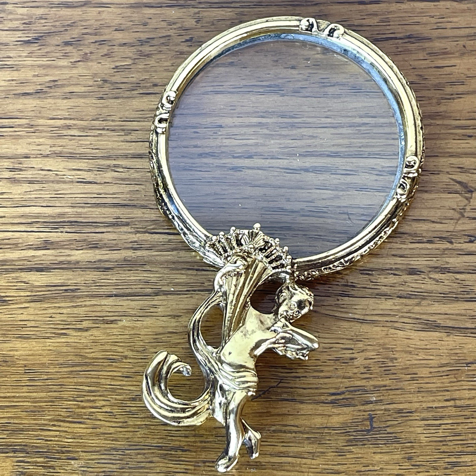 Vintage Gold Cherub Magnifying Glass Angel Hand Held, Purse, Hollywood Regency