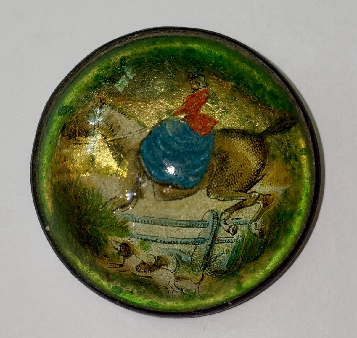 Equestrian Reverse Painted Glass Cabochon Brooch Pin Horse 2 Rosettes & 1 Pin
