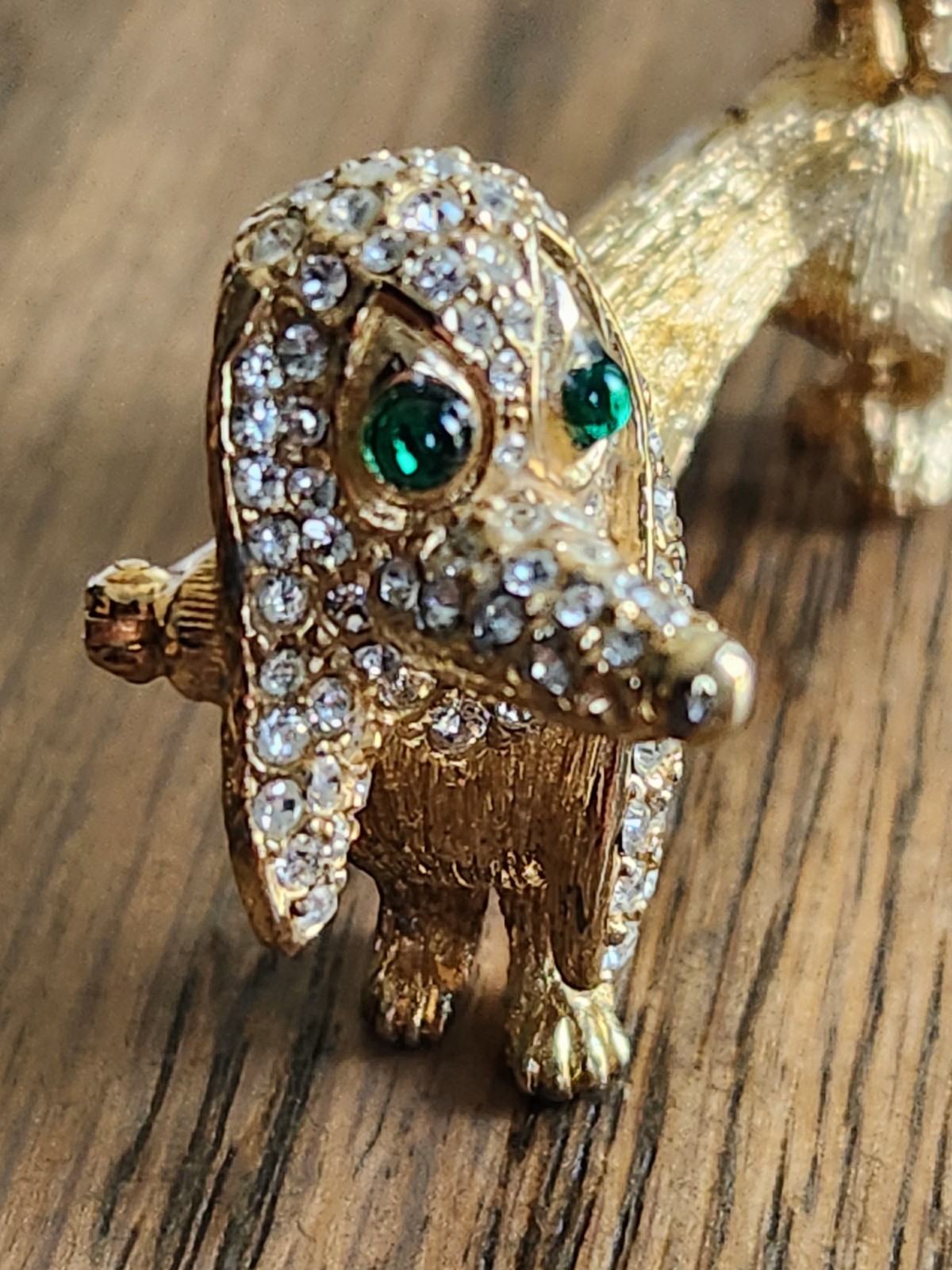 Vtg Rare CINER Dachshund Pin, Gold Plate (?See description below) W/ Rhinestones
