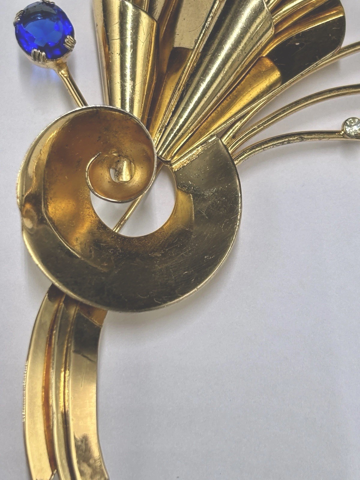 Coro Craft Adolph Katz Sterling Silver Vermeil Rhinestone Flower Spray Brooch