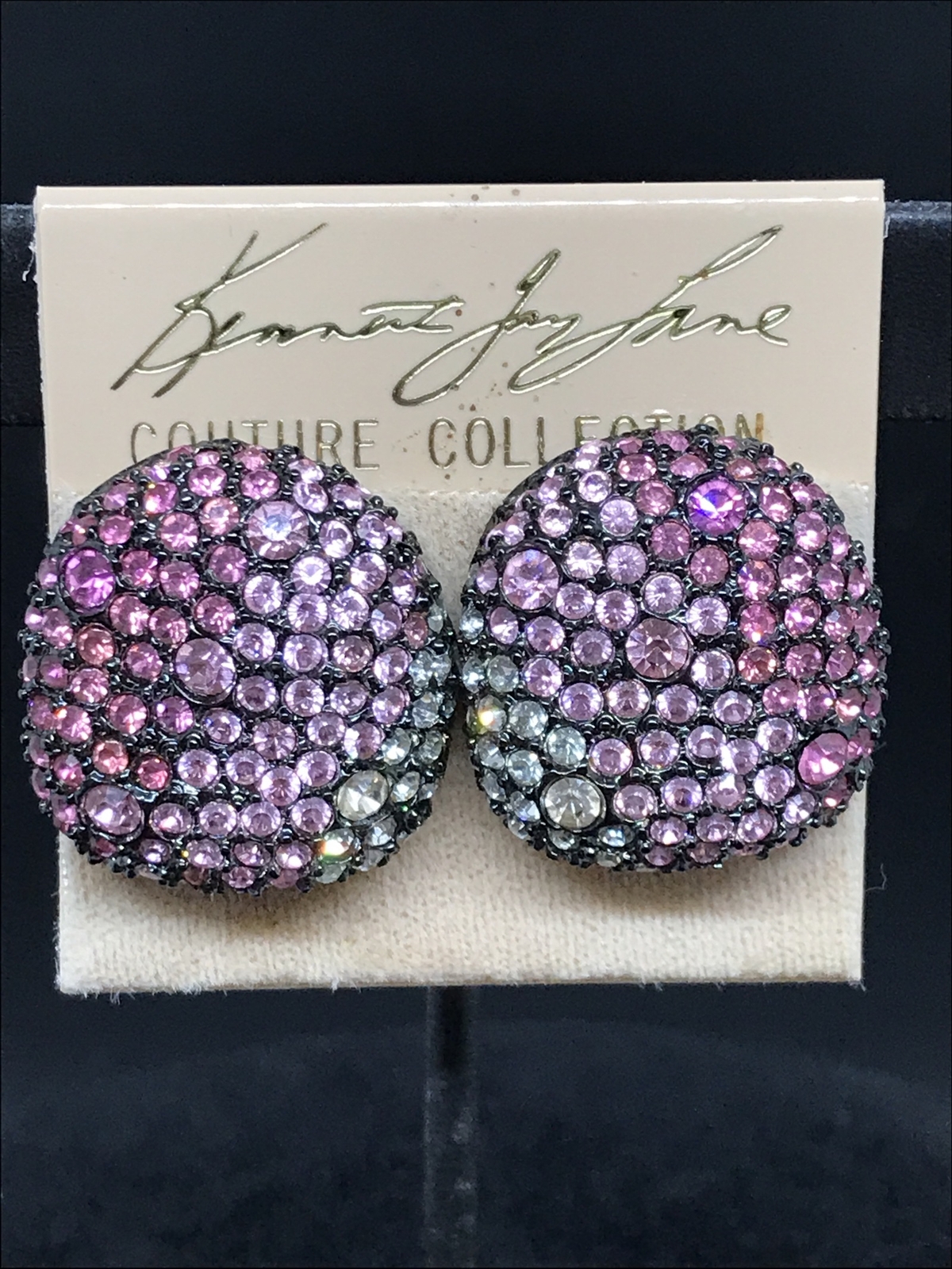 Vintage Kenneth Jay Lane Couture Pink Pave Rhinestone Gunmetal Earrings