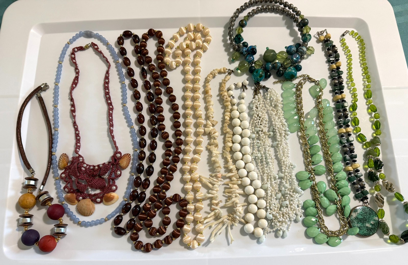 Lot of 13 Necklaces Vintage Costume Shell Beaded Pendant Wood Crocheted Dress Up
