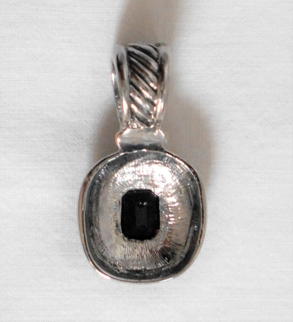Vintage Black Onyx Silver Tone Slider Pendant Necklace 18″