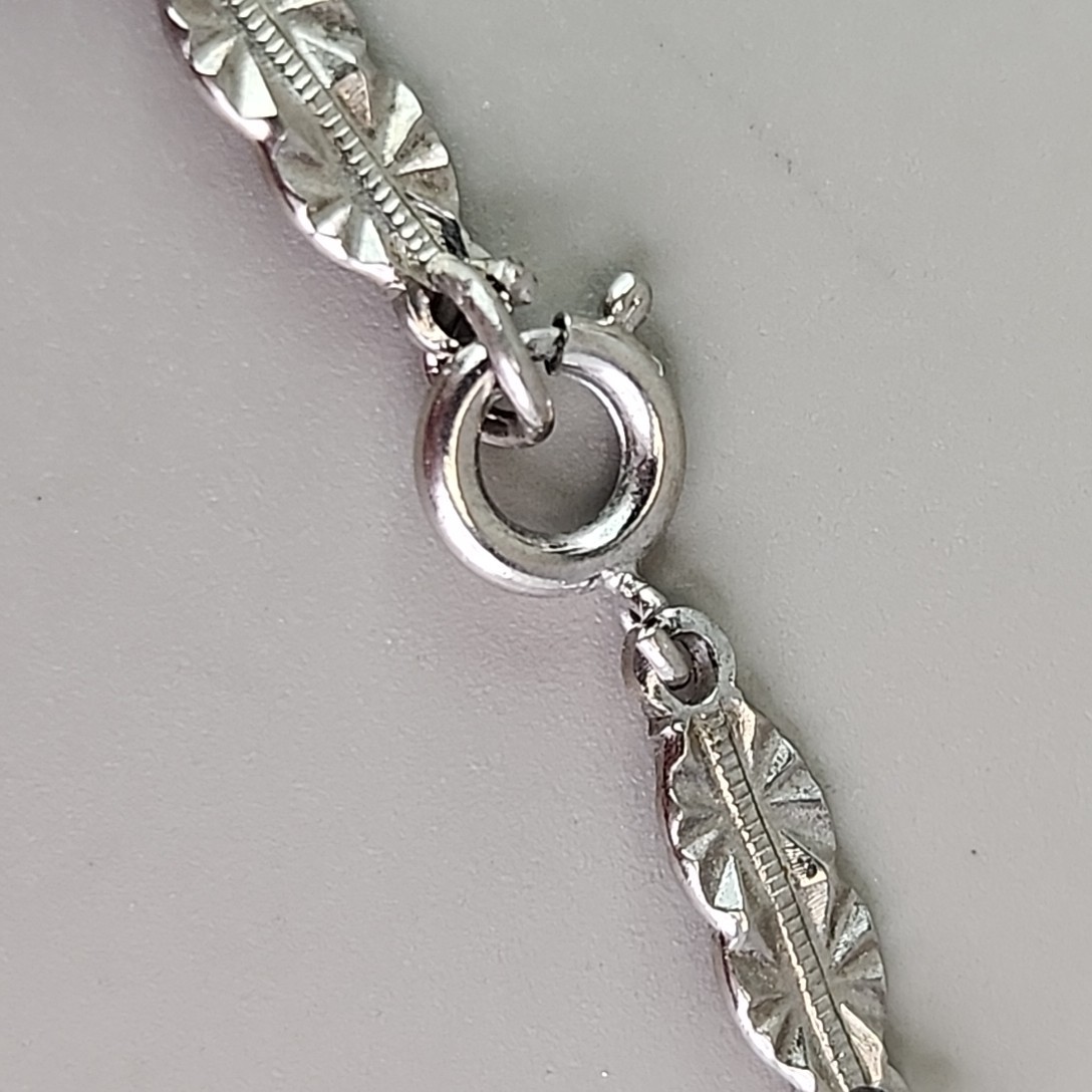 Vintage Chain Necklace Silver Tone Starburst Etched Bar Link 34″