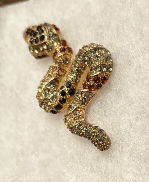 Vintage Rhinestoned Snake Pendant Gold Tone