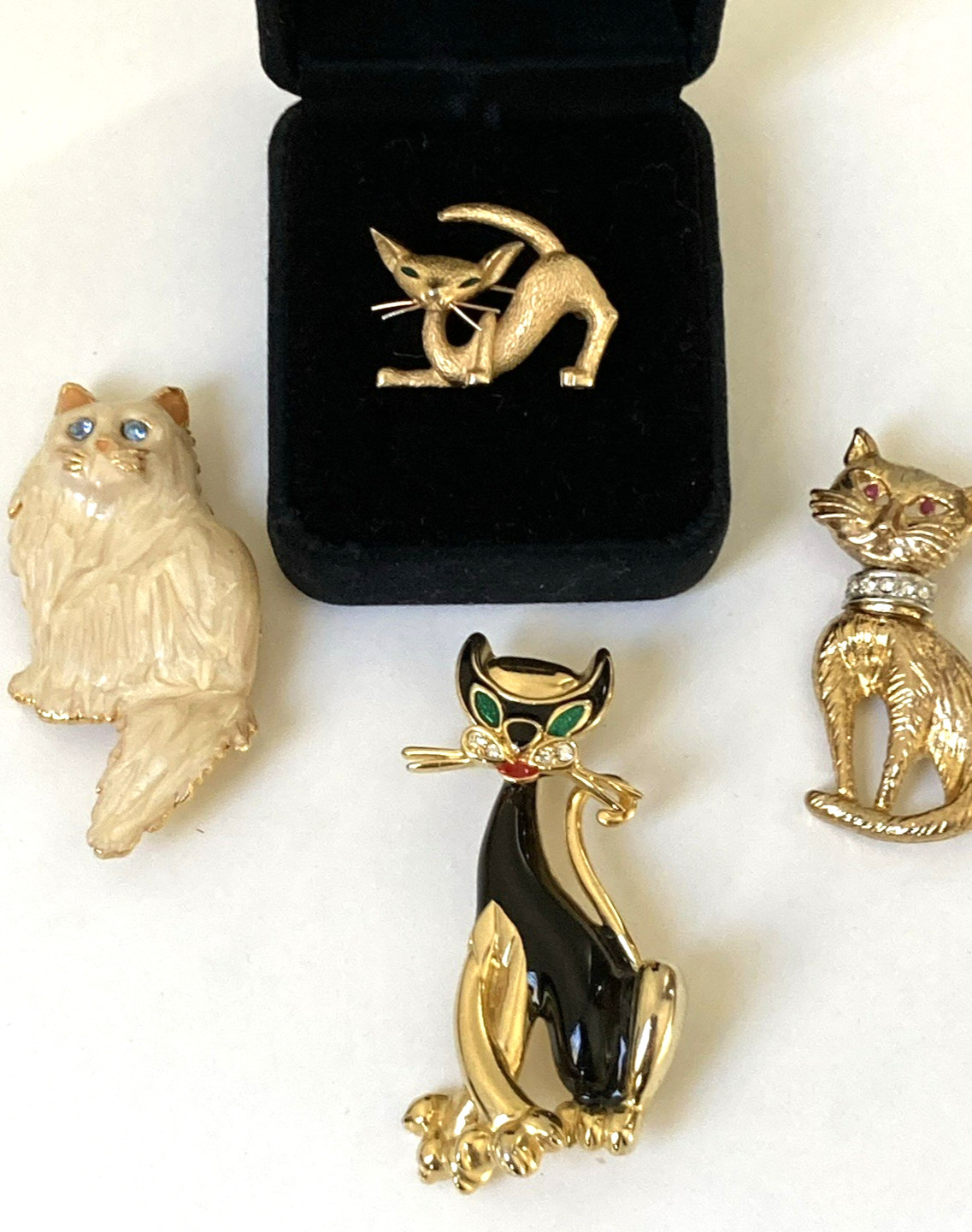 1950s-1980s Cat Brooch Lot of 4 with Boucher Siamese Cat and 1950s Hep Cat