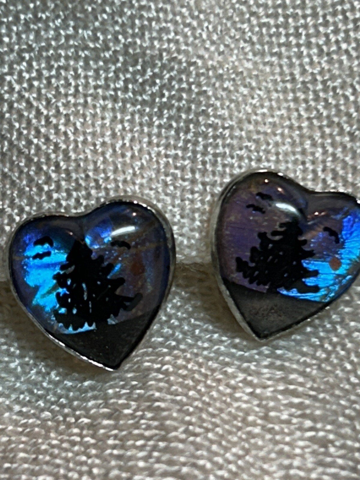 Butterfly Evergreen Tree vintage sterling silver screw back heart earring