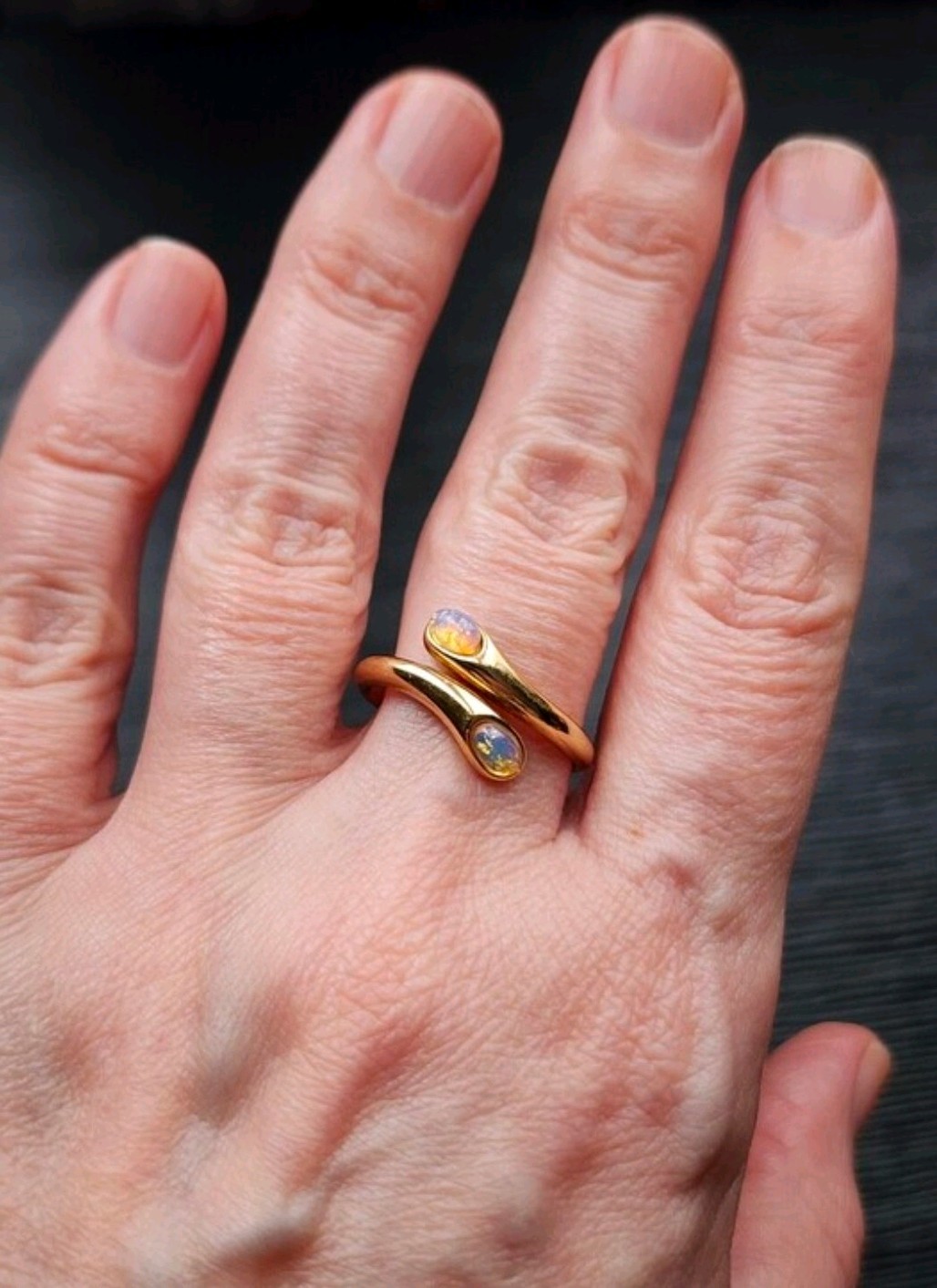 Vintage Foil Opal Bypass Ring Size 8