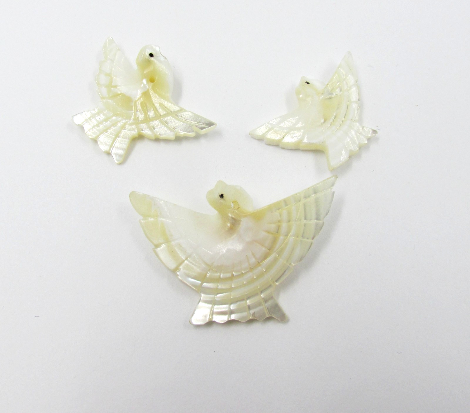 Vintage Mother of Pearl Carved Dove Bead Charms Jewelry Artisan Made