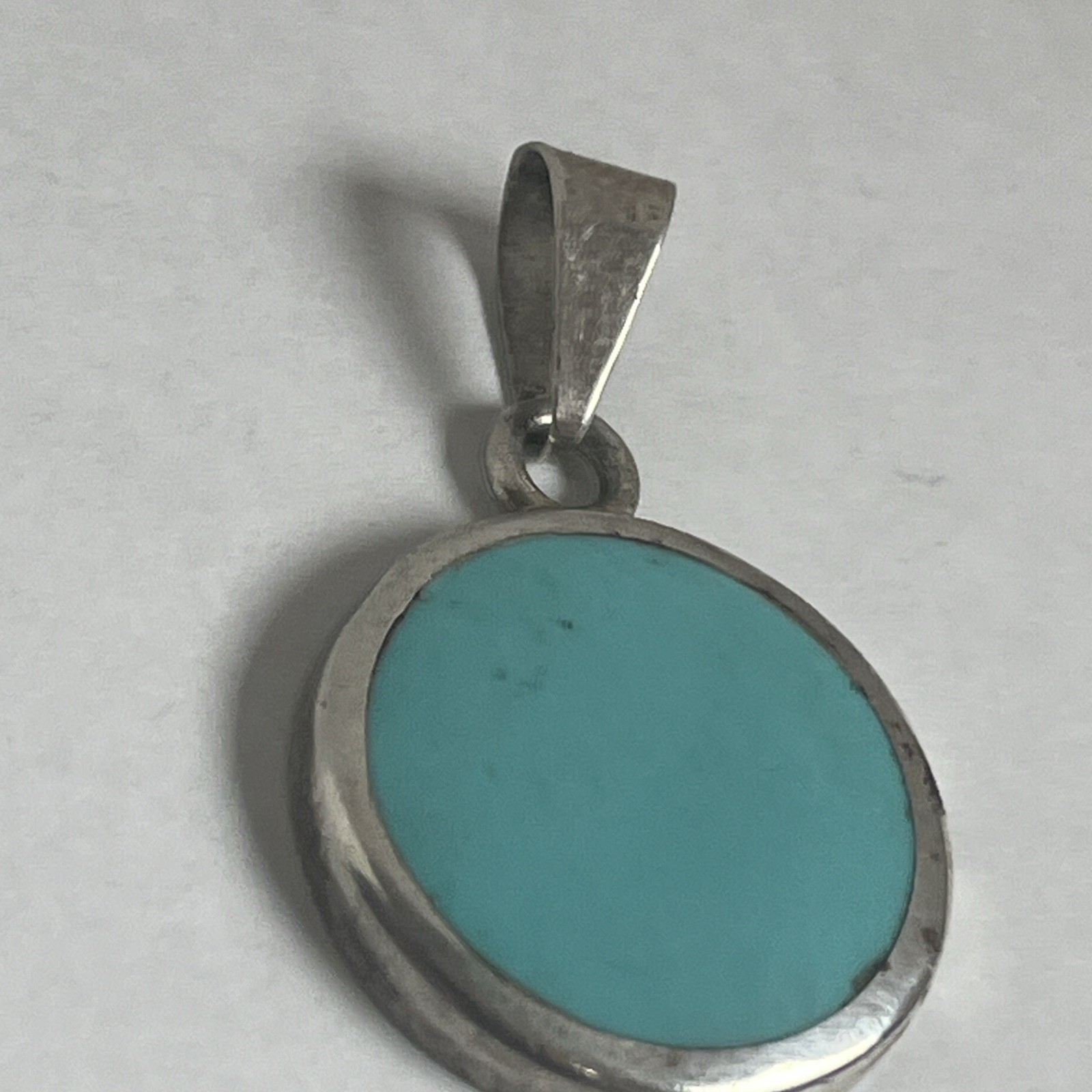 Vintage Sterling Silver ATI Mexico Turquoise Slide Pendant