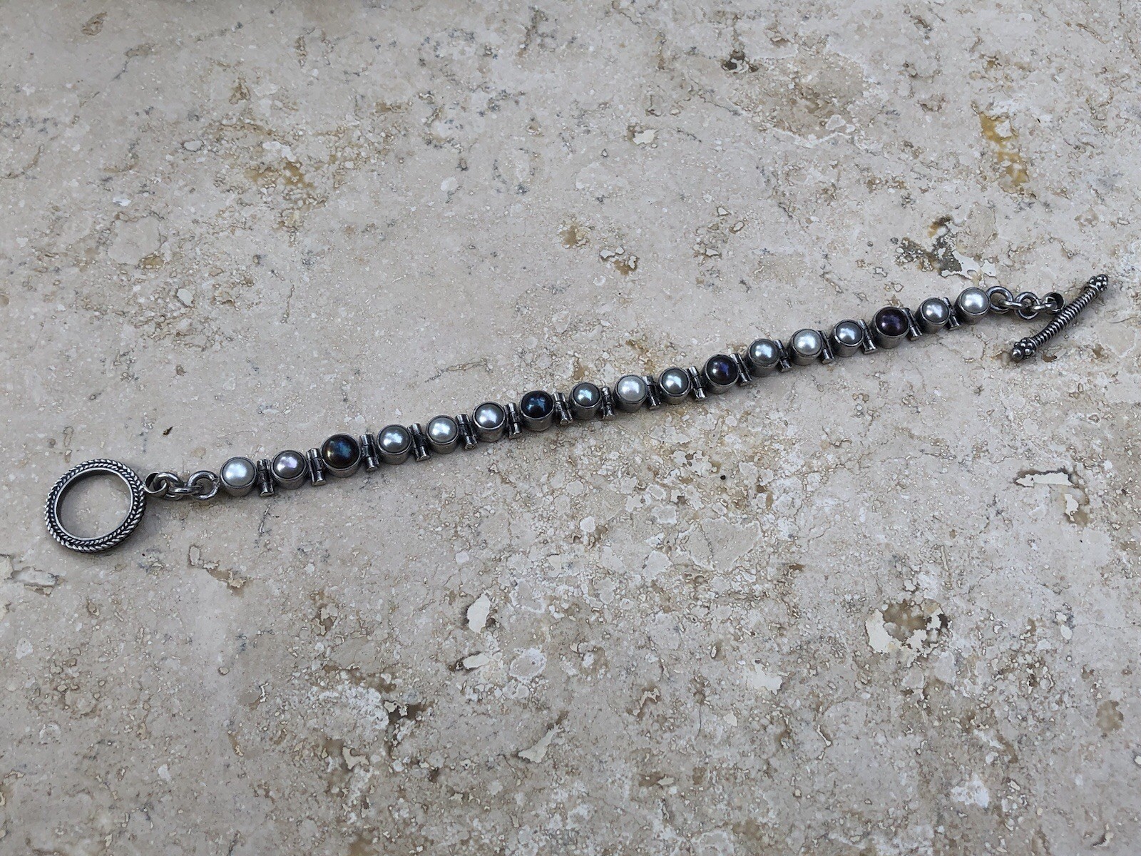 🤍✨Genuine VINTAGE STERLING SILVER Multicolor PEARL BRACELET ESTATE Jewelry✨🤍