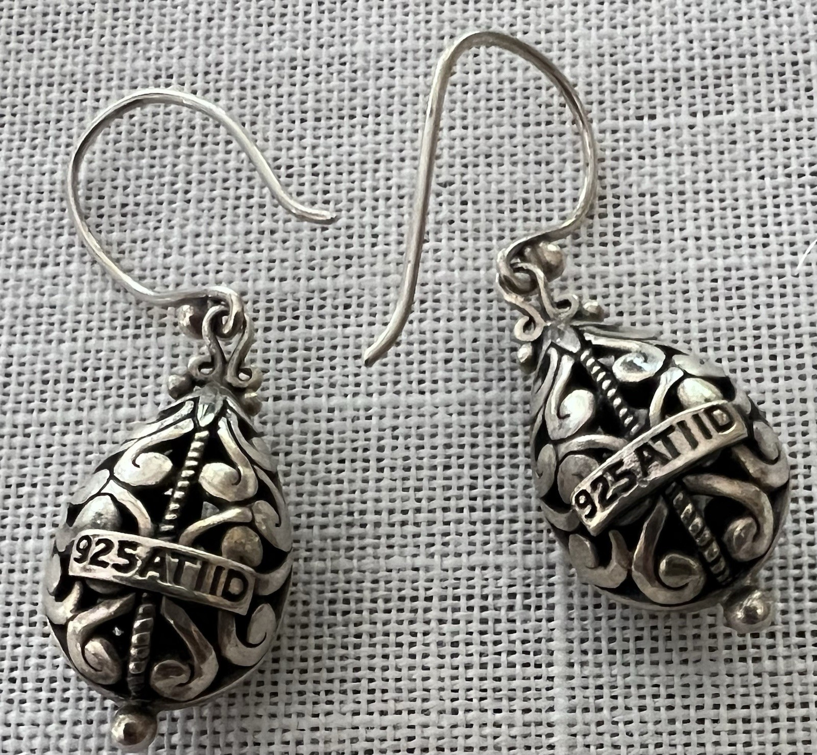 Vintage Mexico Ati Sterling Silver Ornate Dangle Earrings.