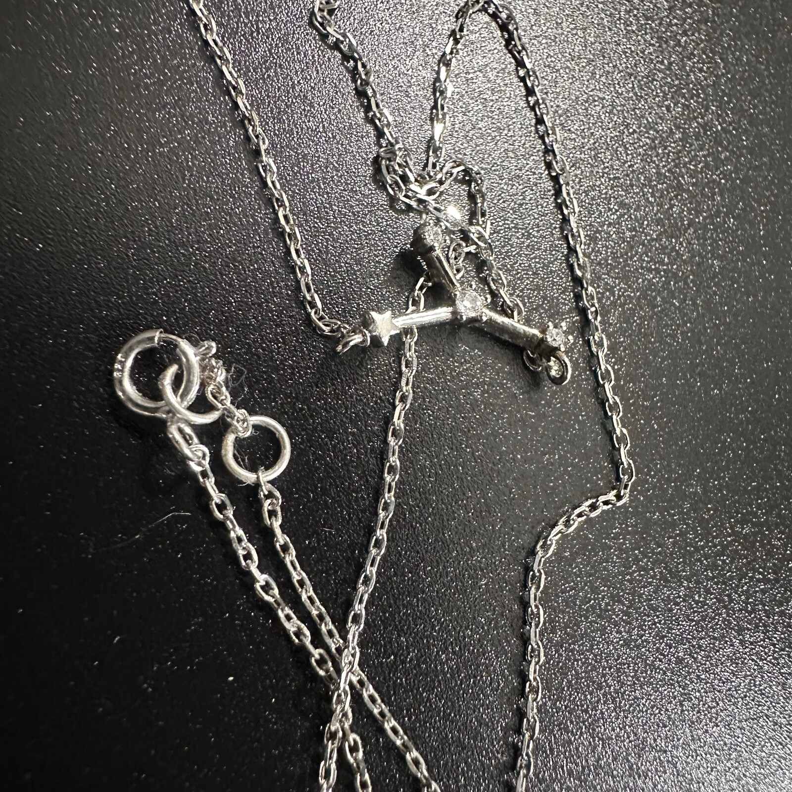 ESTATE STERLING SILVER & WHITE STONE STATION STAR CONSTELLATION NECKLACE 16”