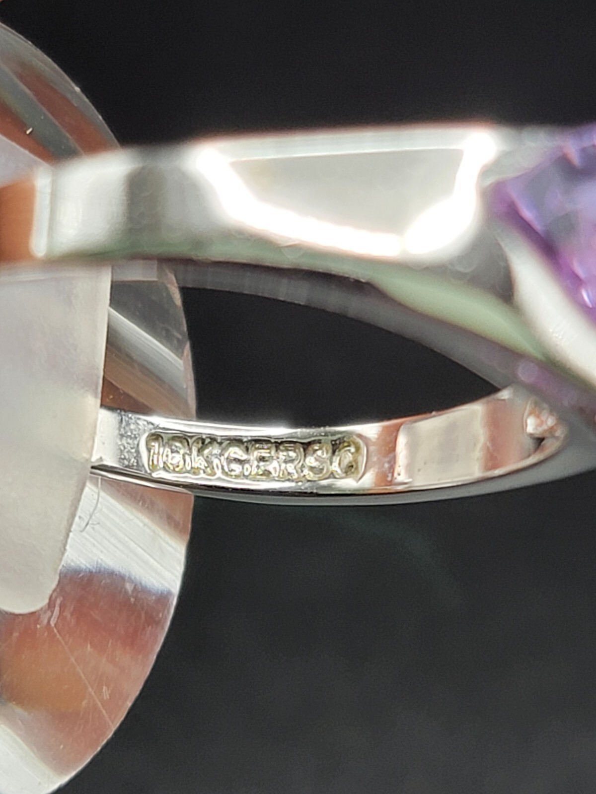 18K Gold Filled Purple Gemstone Ring Modern Statement Silver Tone Band