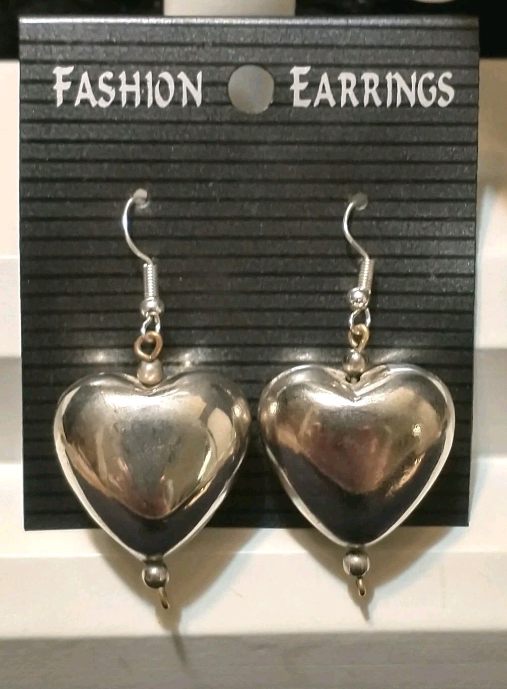 VTG Earrings 80’s ART DECO/BOHO Classic 3D Big PUFFY HEARTS Chunky DANGLE Drop