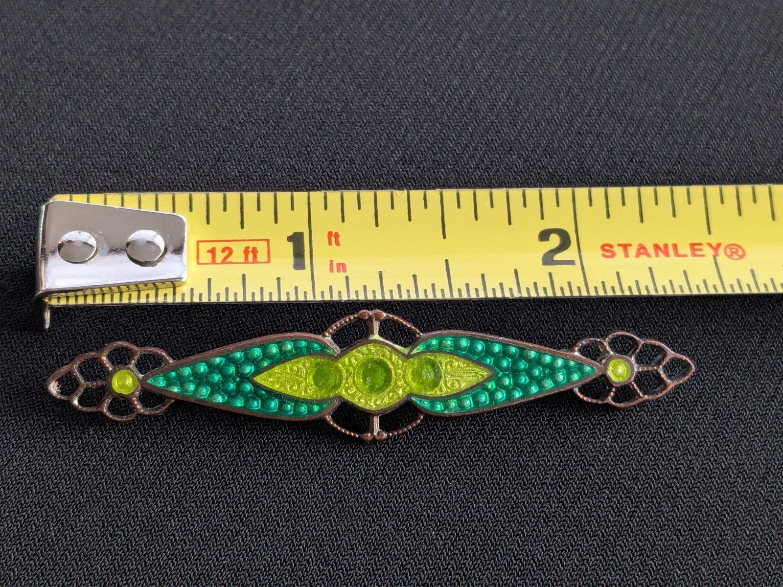 VTG Art Deco Style Brooch Scarf Pin Kelly Green Lime Green Enamel