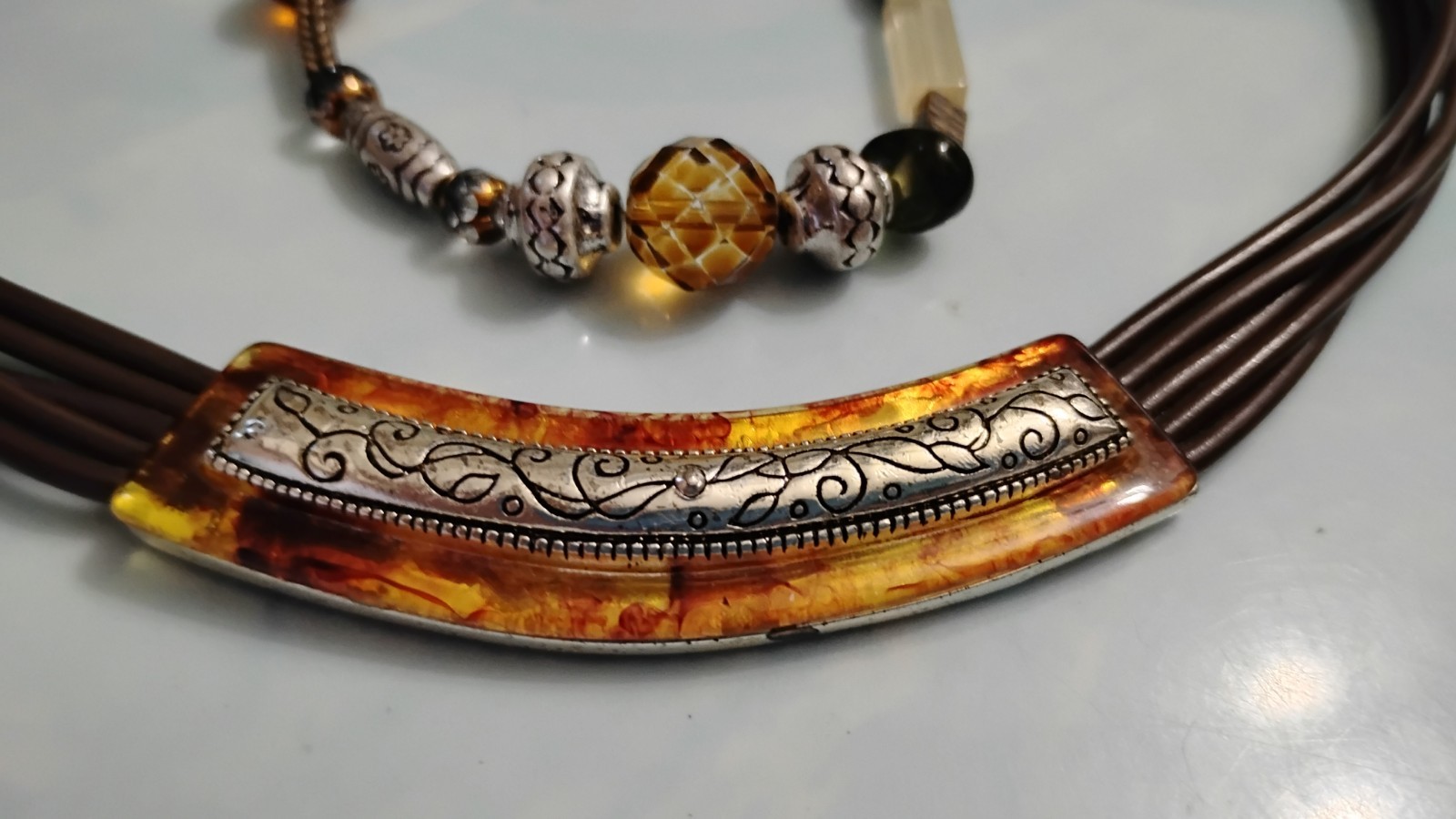 Vtg Statement Choker Necklace & Stretch Beaded Bracelet Set