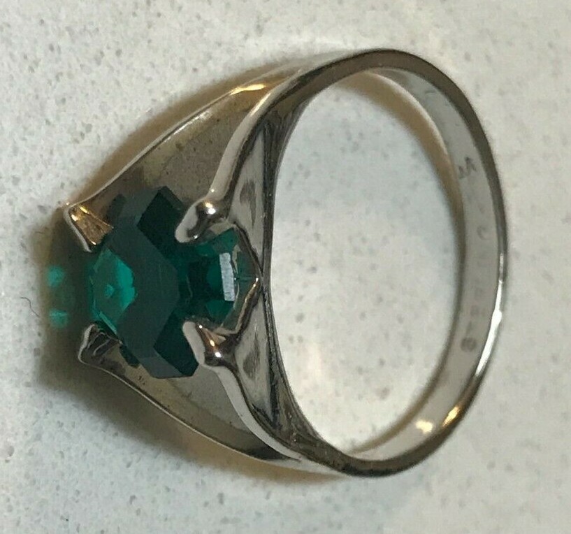 Vintage Stamped Sterling Silver & Sim. Emerald Ring Sz 7 Vargas May Birthstone