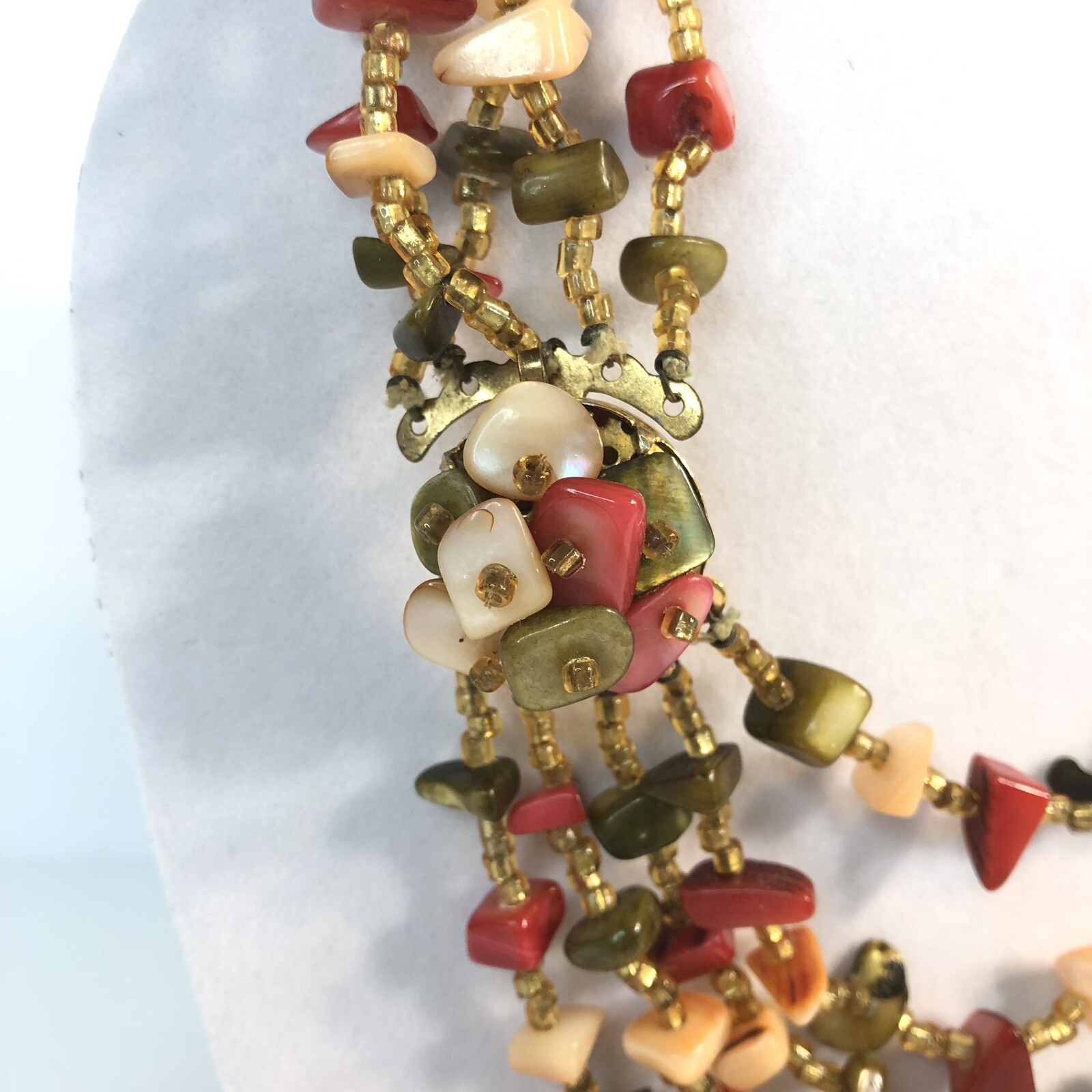 Vintage Japan 4 Strand Necklace and Earrings Dyed Abalone Shell Beads Clip Back
