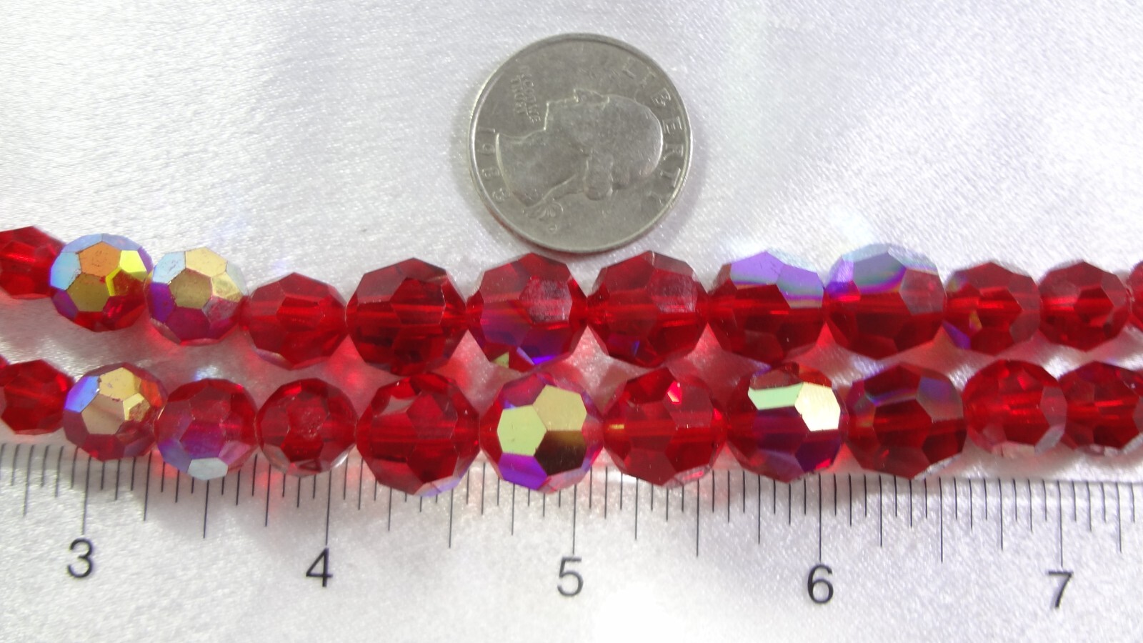 Vtg C: Late 1950’s AB Red Faceted Glass 2 Strand Necklace Bracelet Earrings Set!