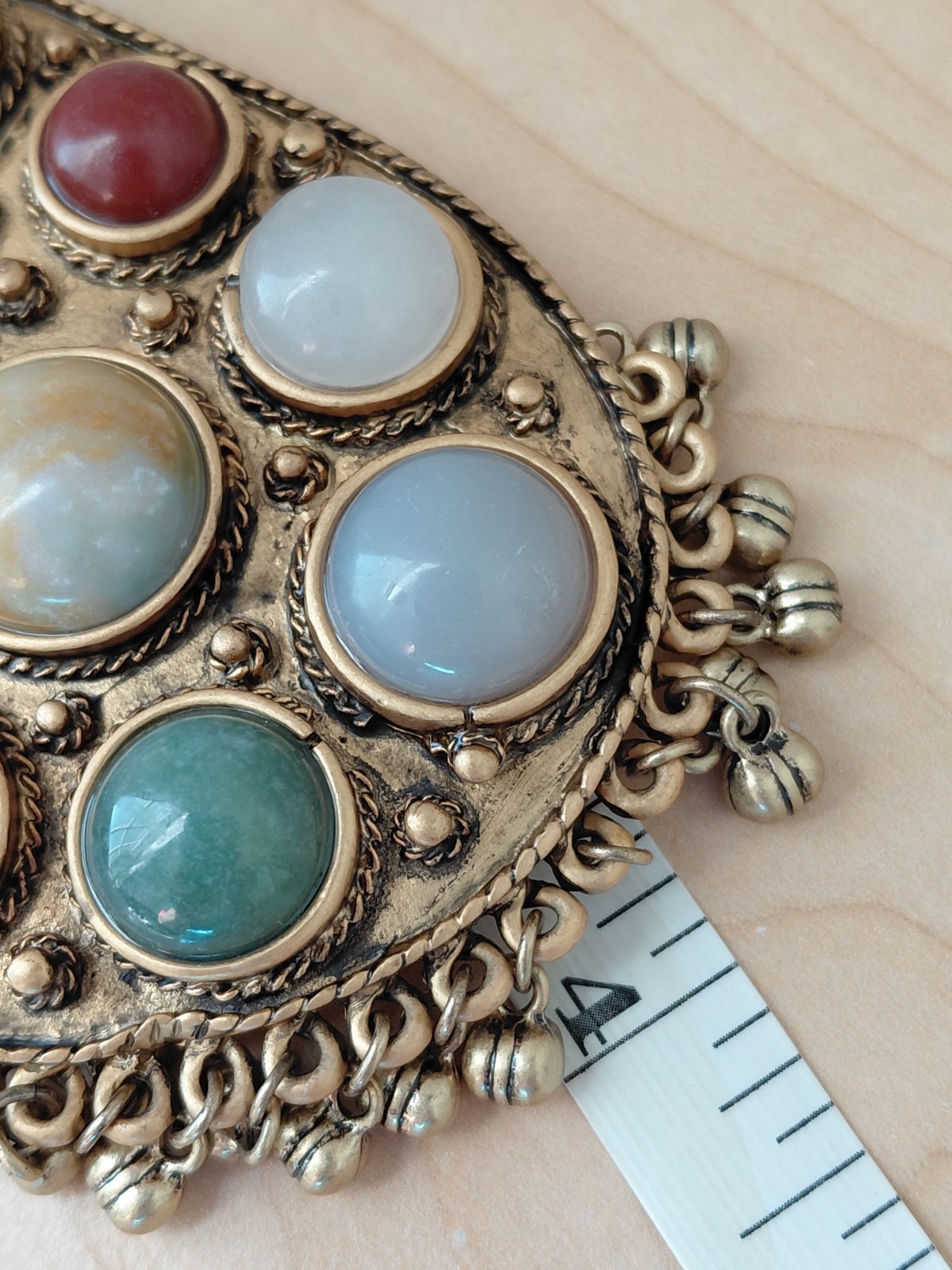 Vintage Glass Pendant _Agate Natural Stone Large – 4 In Length-Gold Tone