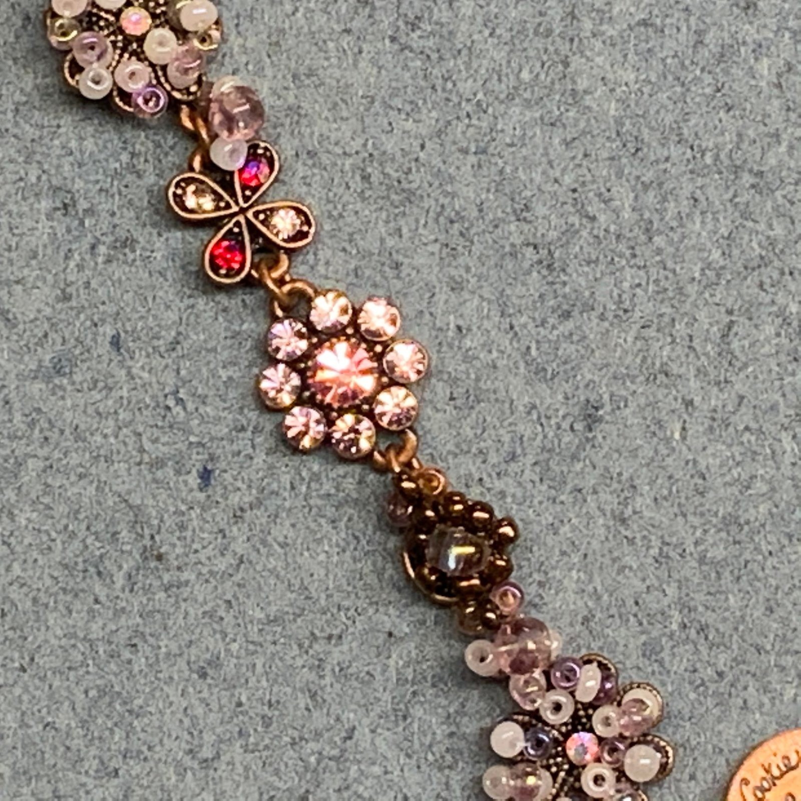 Cookie Lee Rhinestone Bracelet 7.5 In As Is Copper Purple Pink Red Floral Toggle