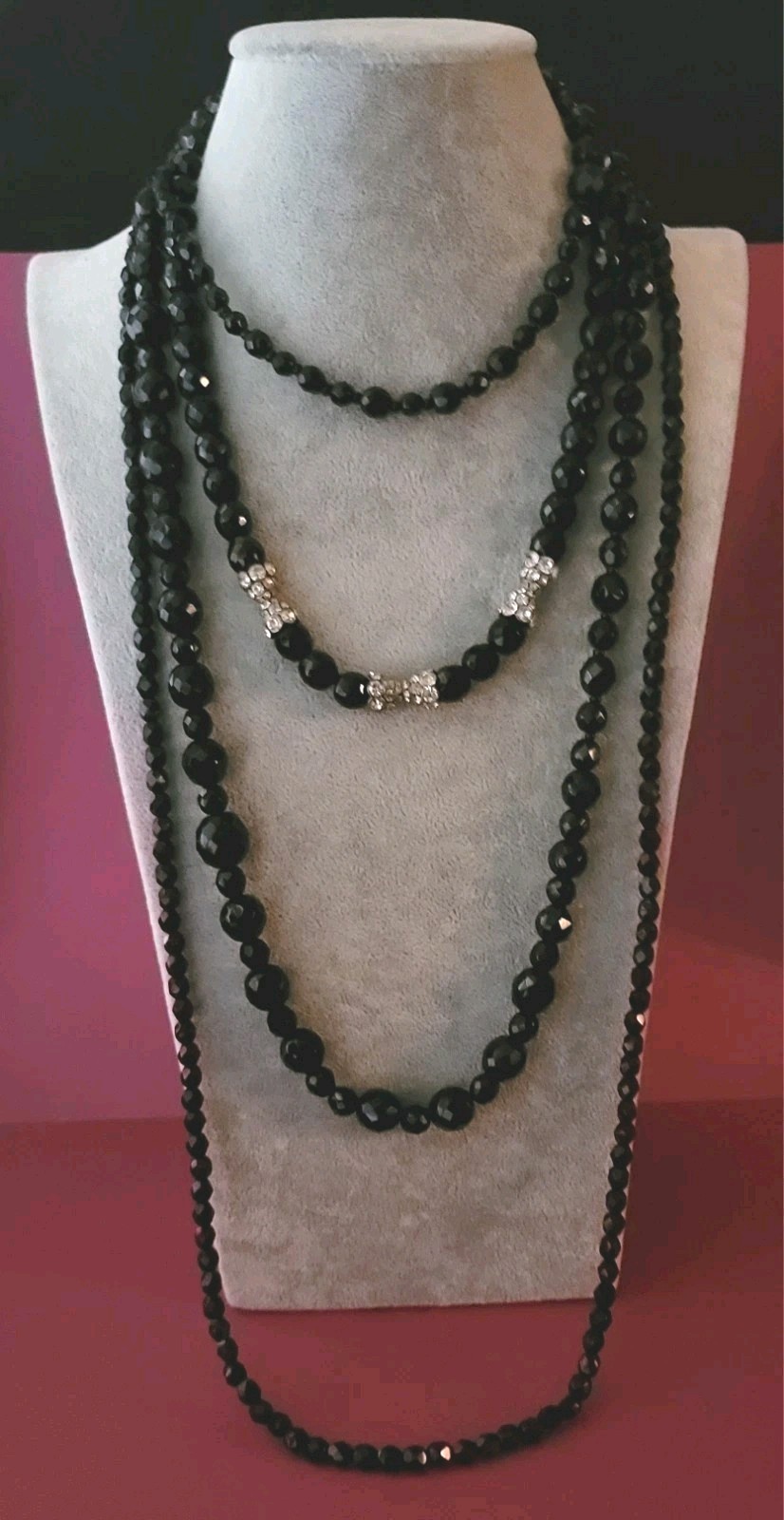 Vintage Faceted Black Glass Necklace Lot of 3