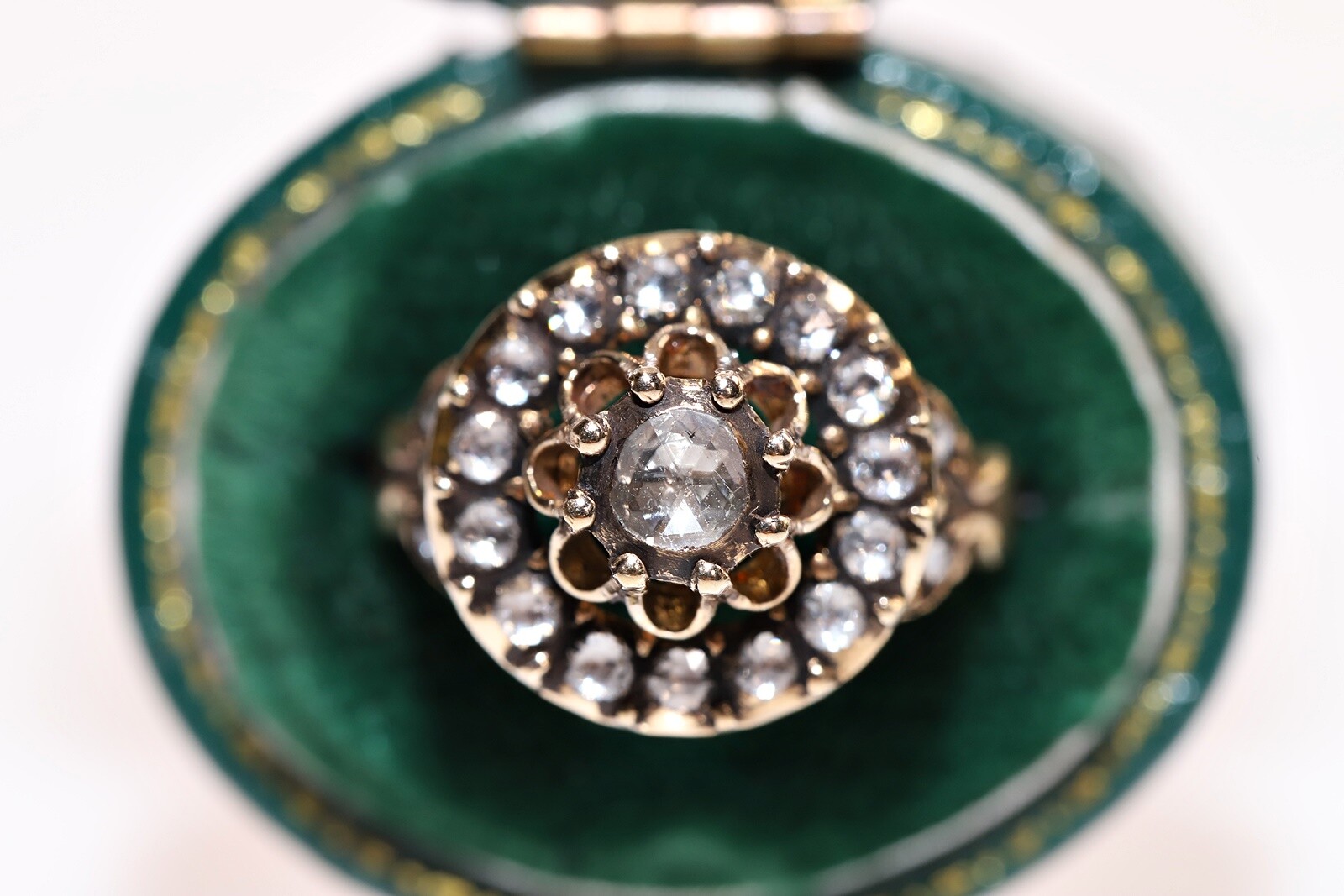 Vintage Circa 1980s 8k Gold Natural Rose Cut Diamond Decorated Ring