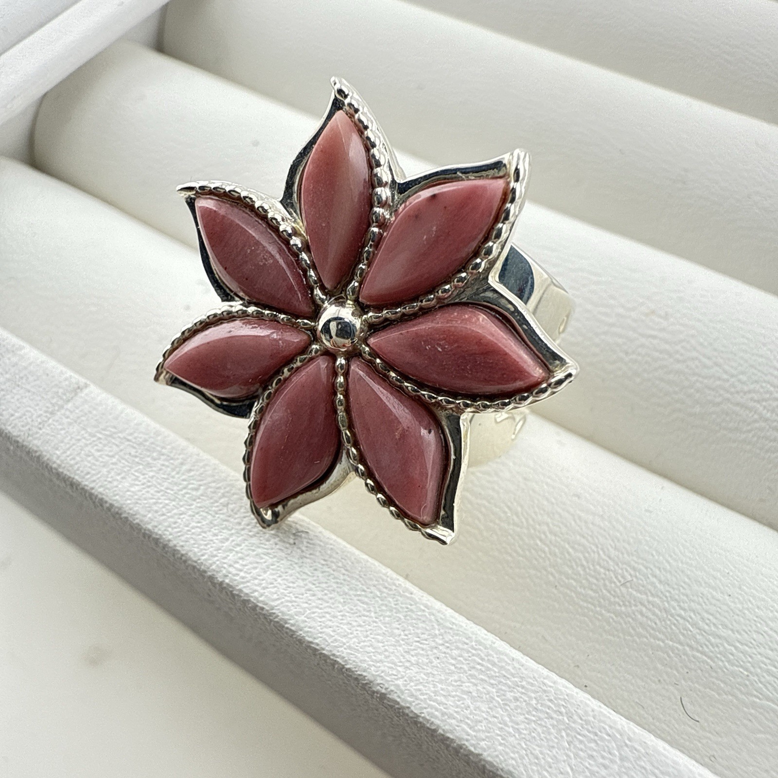 Jay King Ring Pink Stone Flower Starburst sz 6.5 Sterling Silver 925