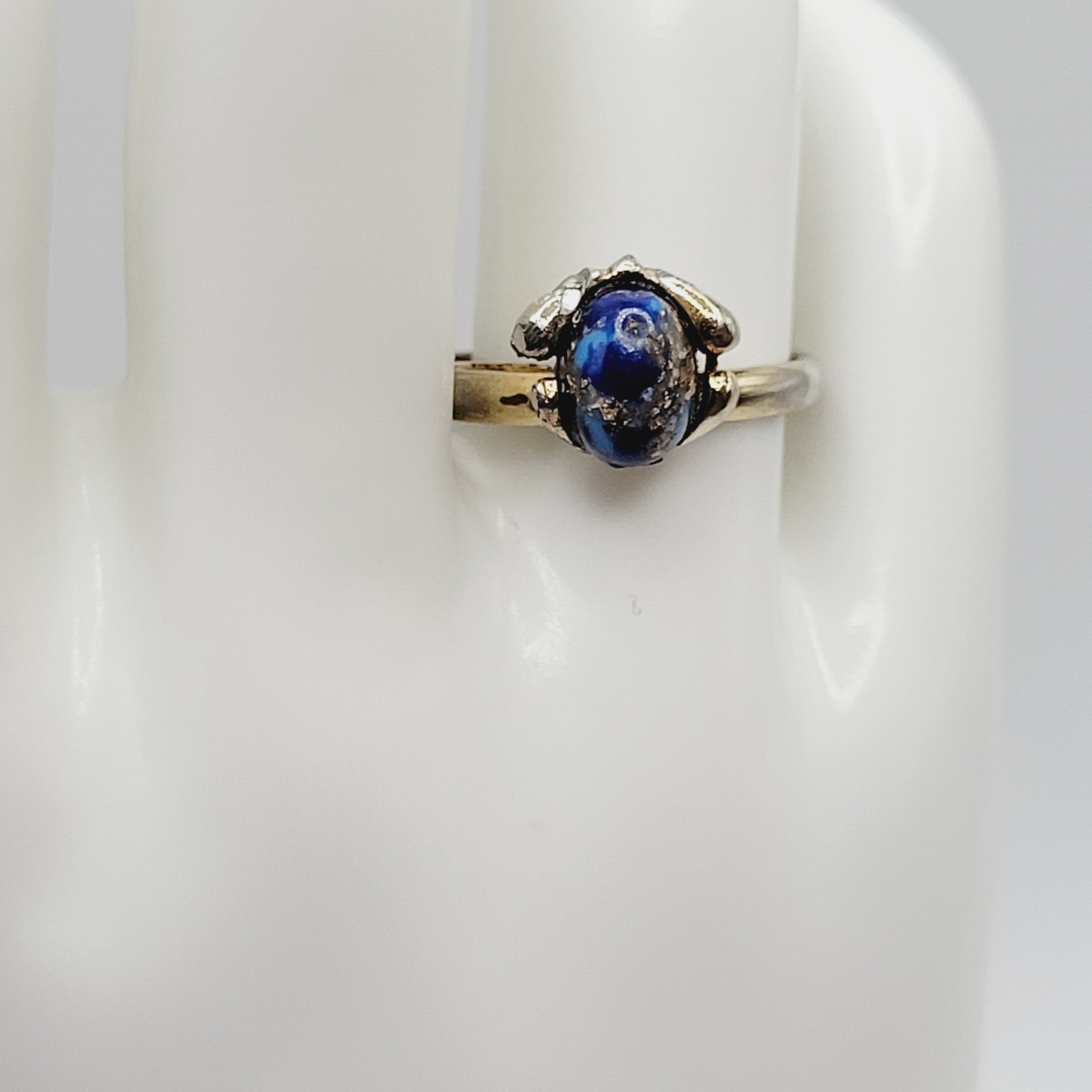 Antique Lapis Lazuli Small Domed Stone w Specks Ring Adjustable Worn Distressed