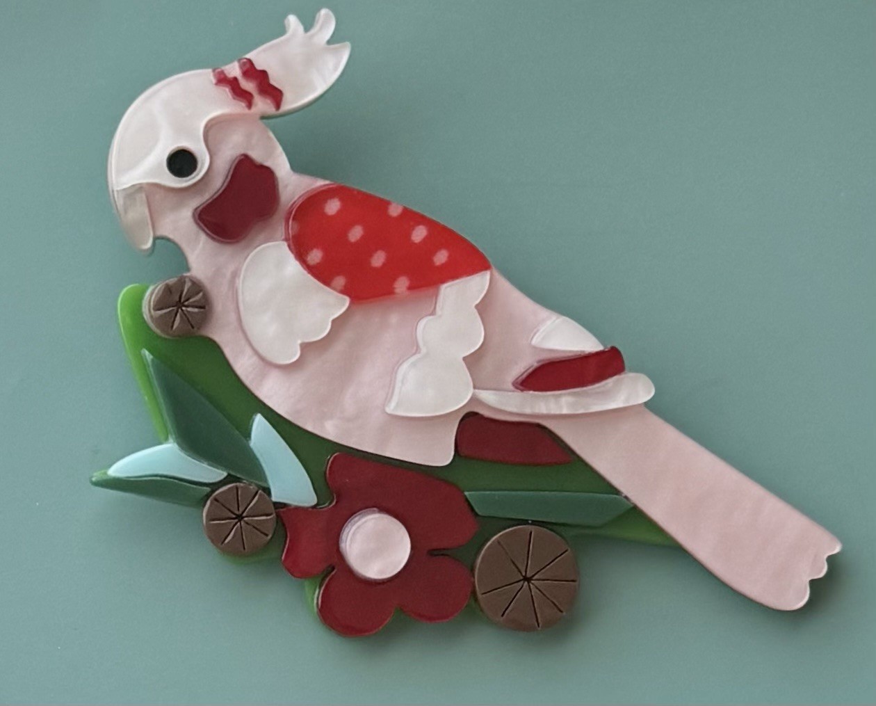 Vintage style parrot bird acrylic brooch pin