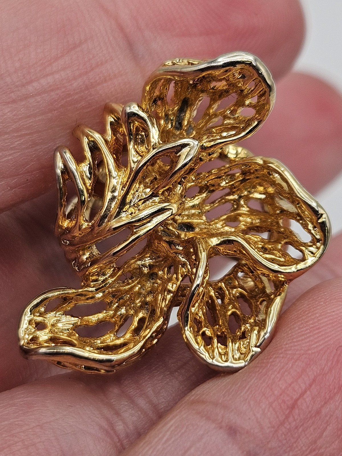 Vintage Modernist Brutalist Gold Tone Finish Over Brass Chunky Ring Size 6