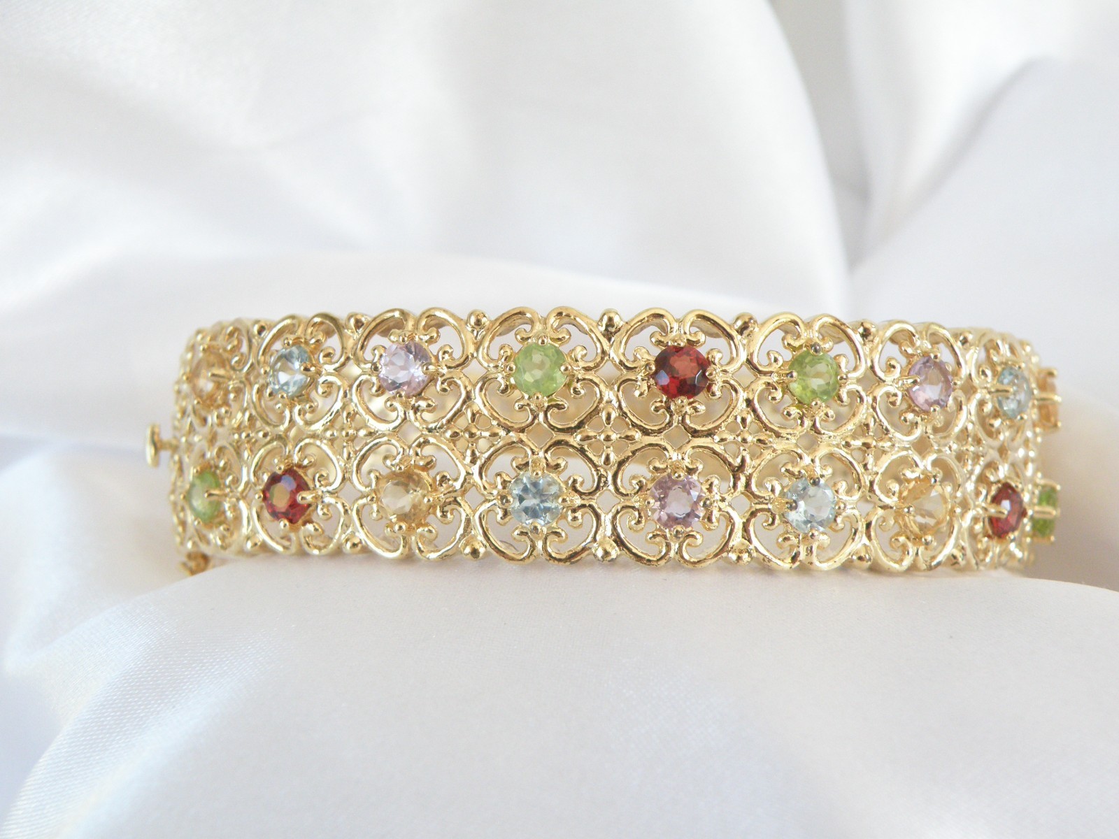 Sterling Silver 925 Gold on Natural Gemstone Statement Bracelet