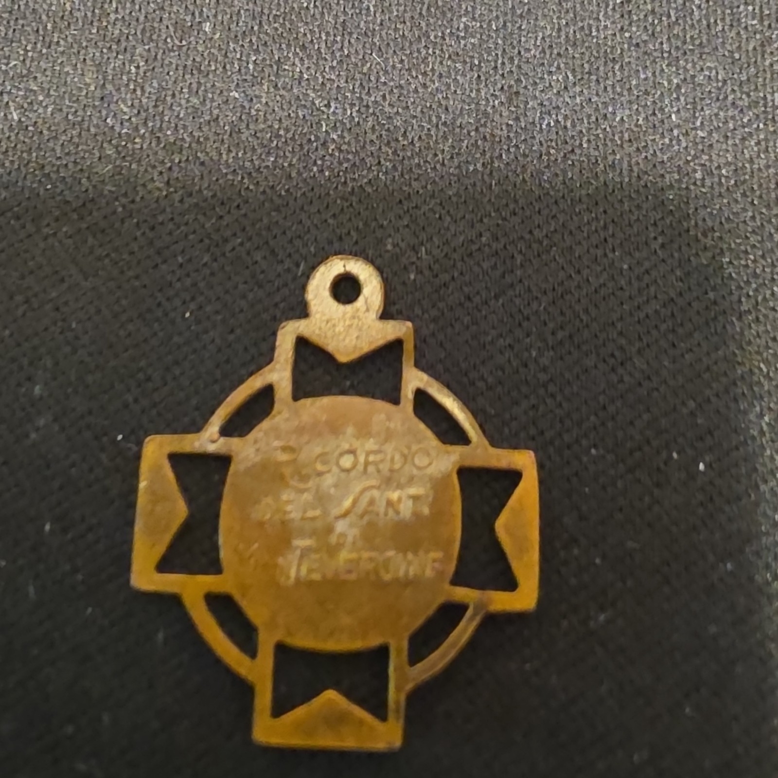 Vintage Italian Enamel Religious Medal Madonna of Oropa Cross Pendant Pilgrim