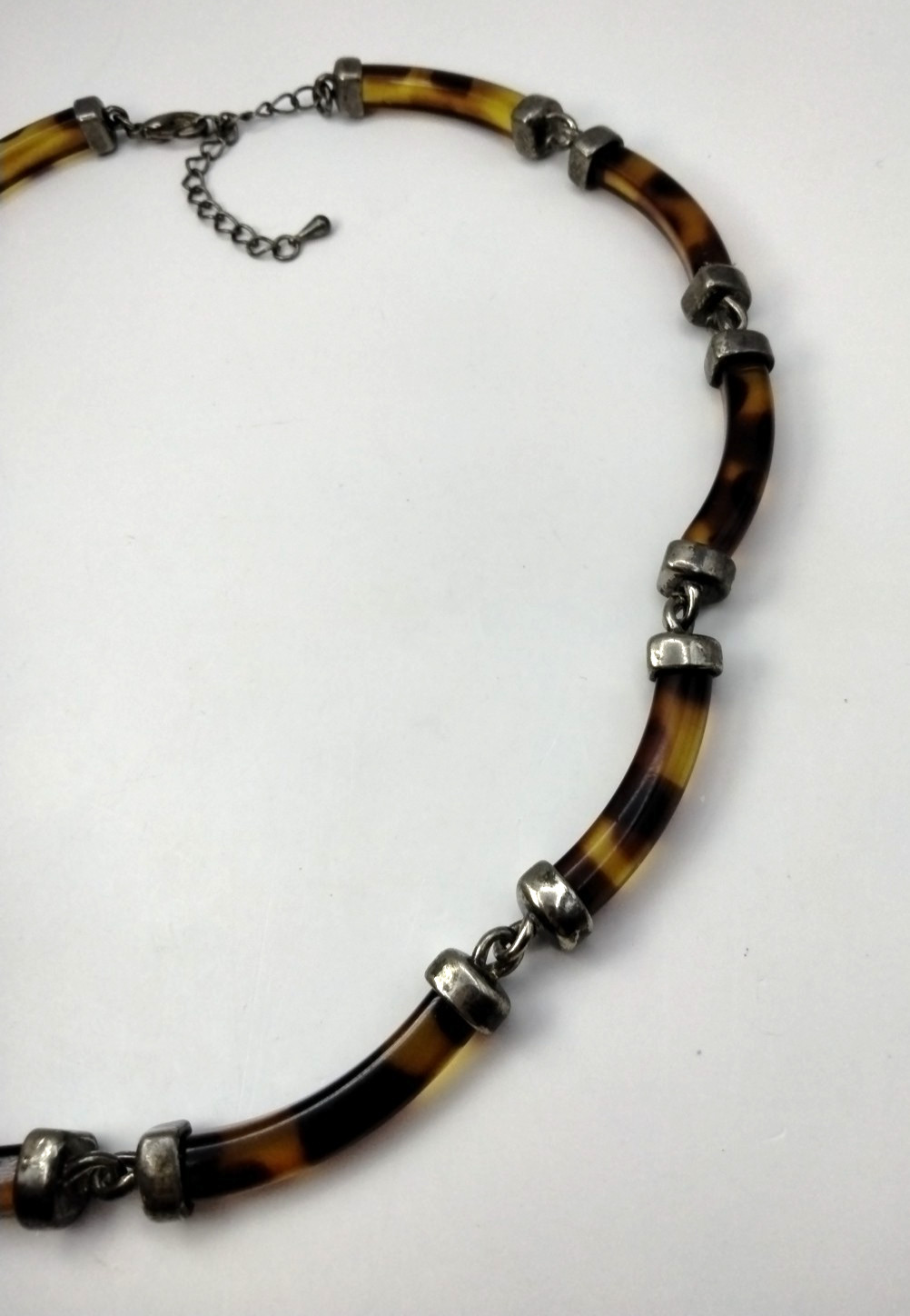 Vintage Faux Tortoise Shell Acrylic Necklace Adjustable
