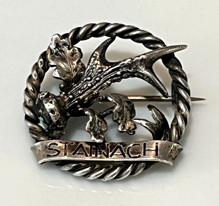 Antique 1920-30s Austrian 800 Solid Silver Hunting Brooch Pin Stainach 6.1 Gr