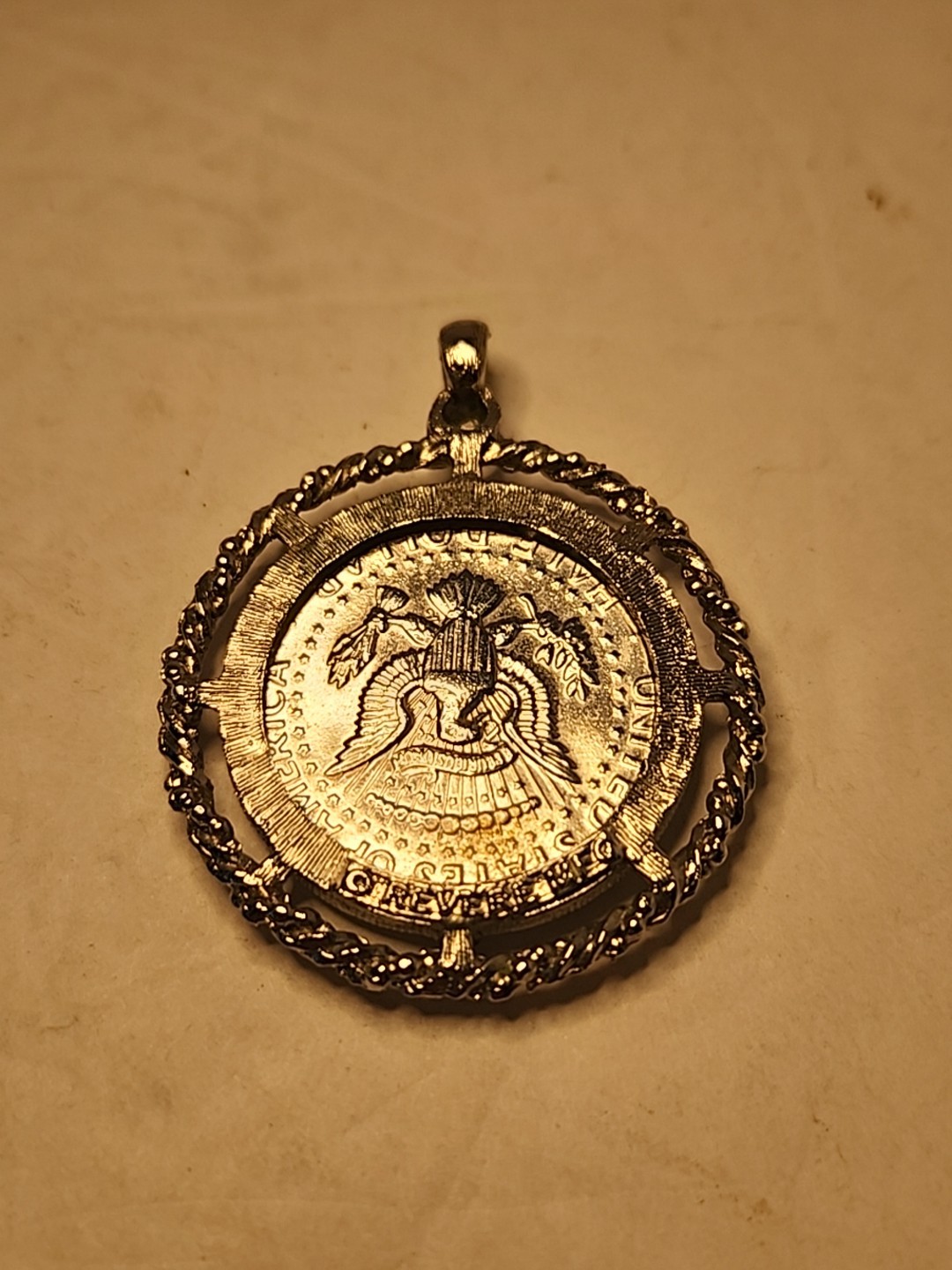 Vintage 1974 KENNEDY LIBERTY COIN Half Dollar Pendant ~ Signed Revere MFG.