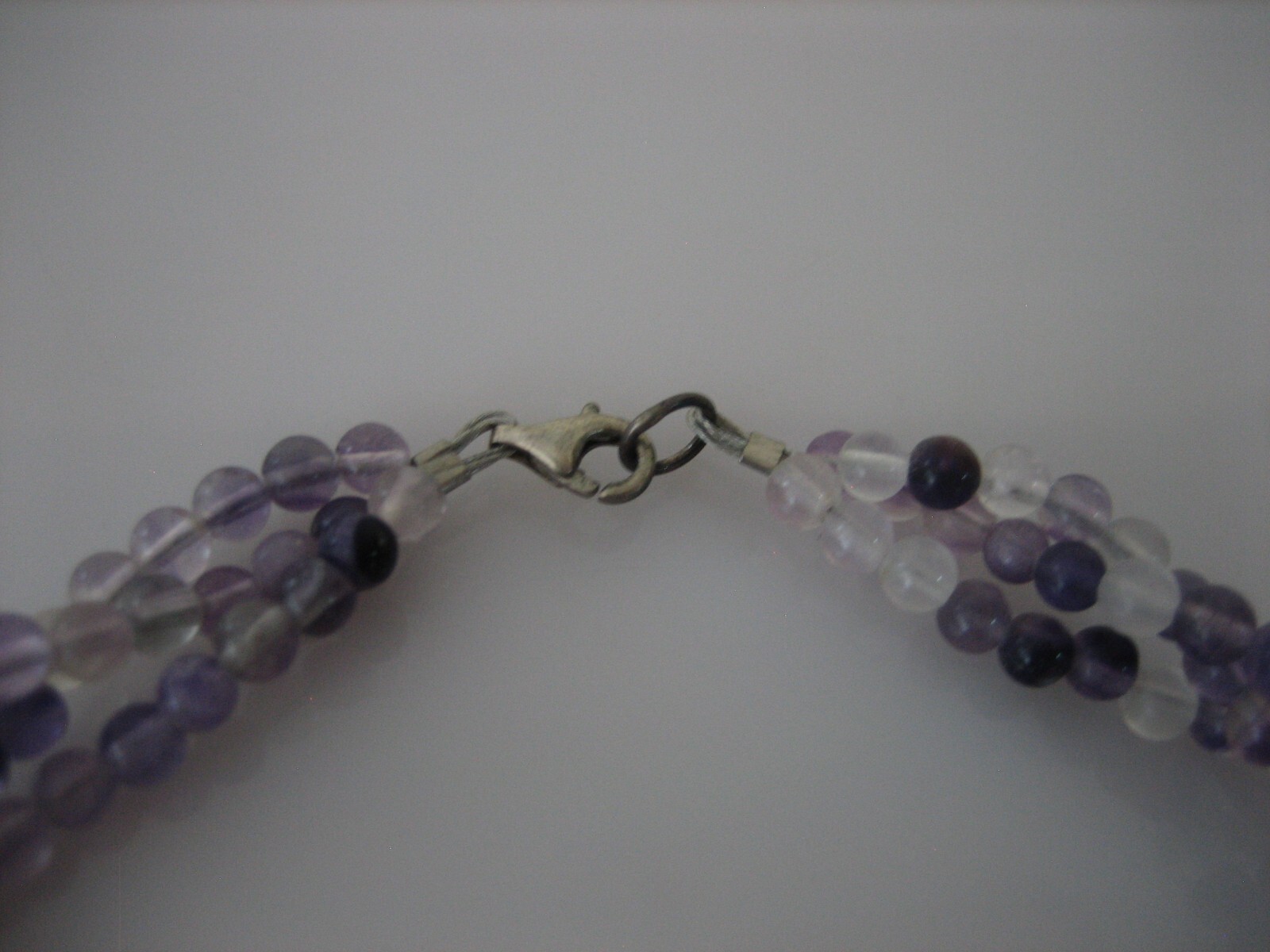 VINTAGE AMETHYST BEAD STERLING SILVER 17″ 3 STRAND NECKLACE