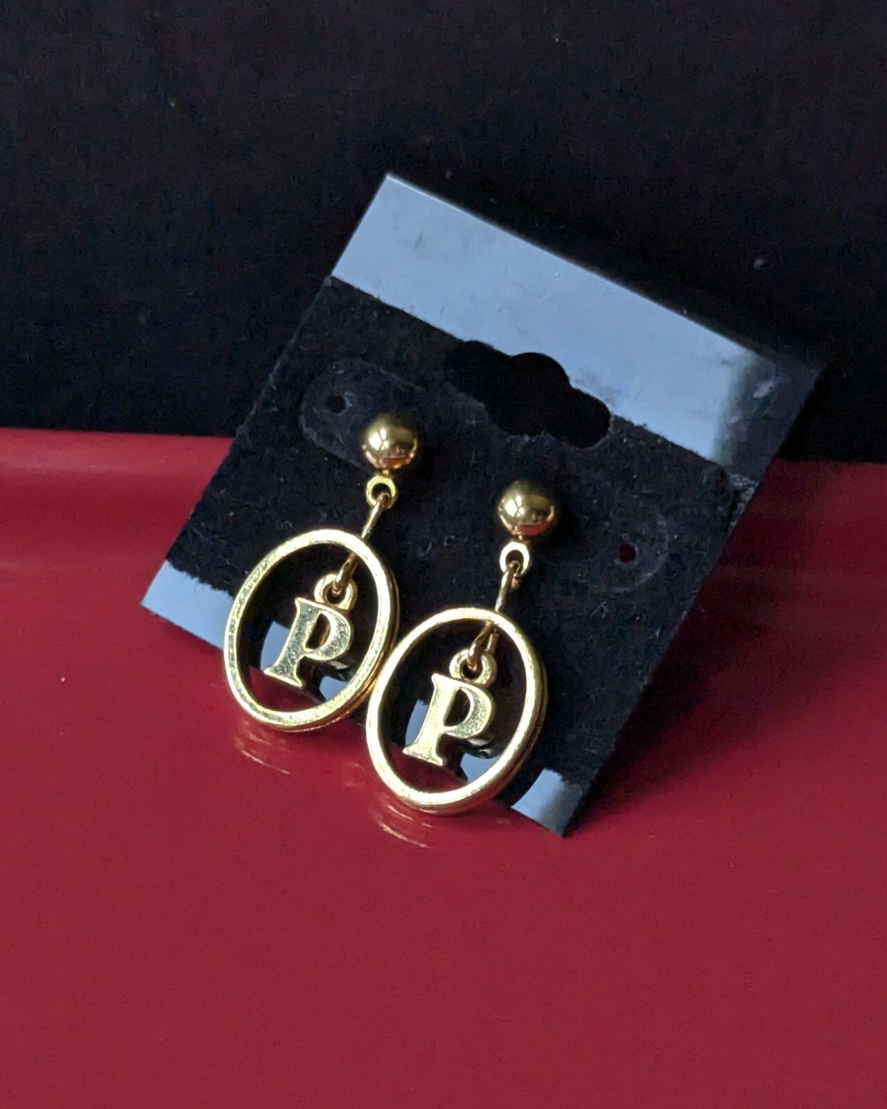 Vintage Pair GOLD Tone POST Stud DANGLE Monogram Letter P Initial 1″ EARRINGS
