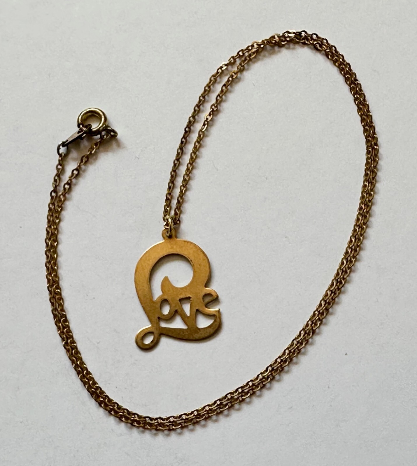 Love Vintage love word brass charm pendant 1 ” necklace 18″