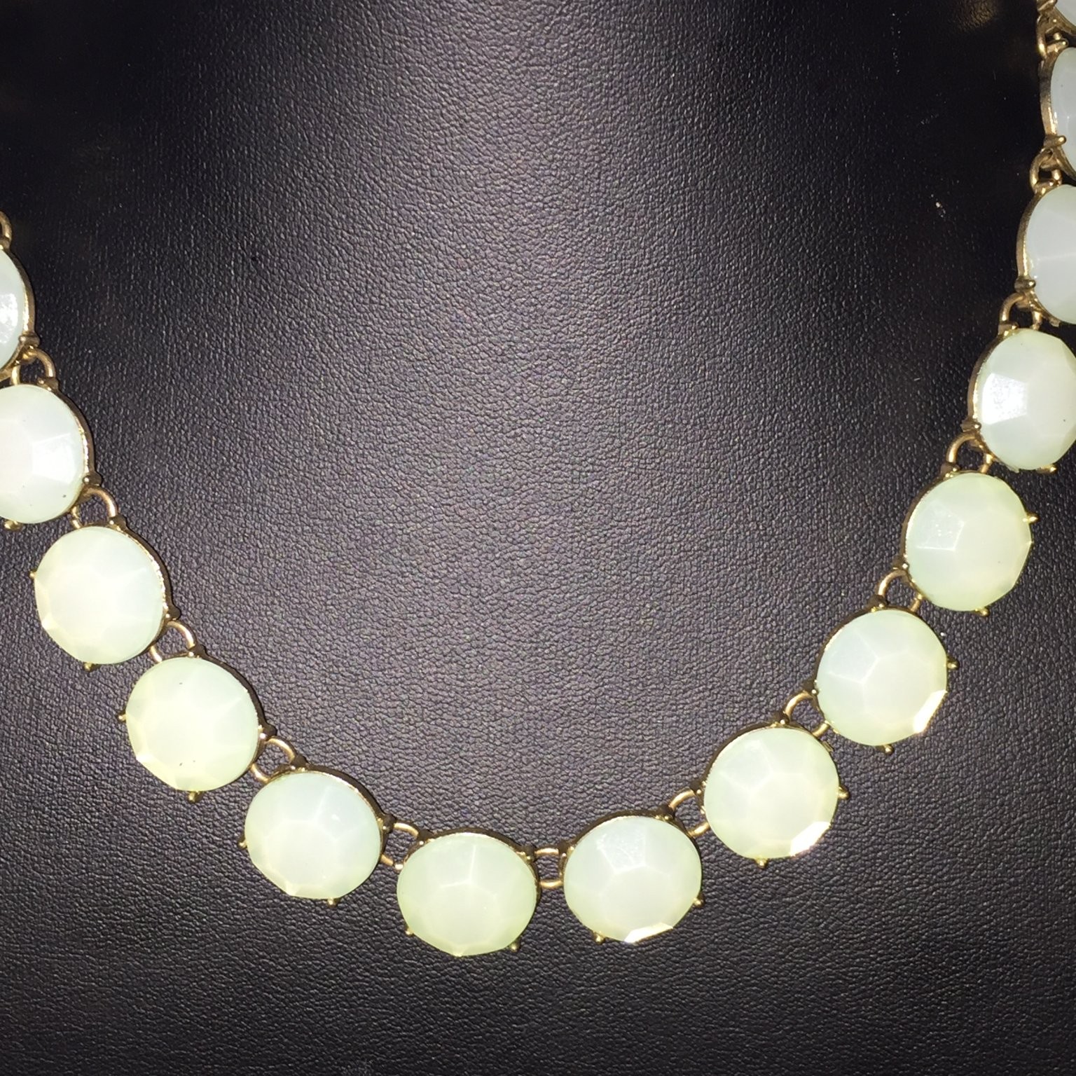 etc! Statement Necklace Gold Tone Acrylic Faceted Pale Green