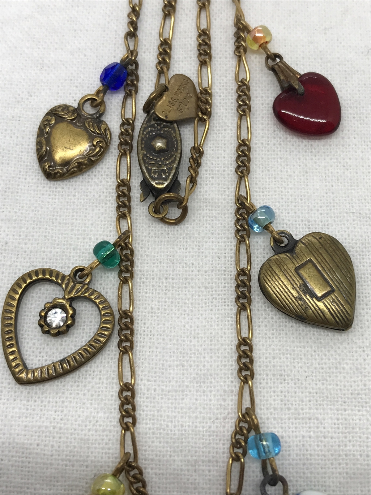 Vintage Glass Works Studio Glass & Brass Charms in Multi Colors Necklace 19