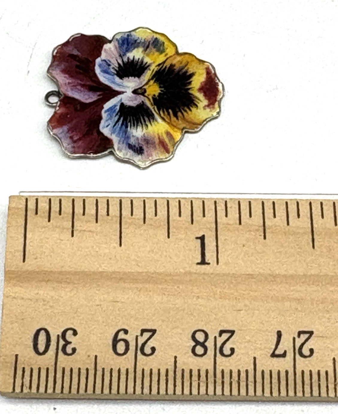 CN Marked 830 Silver Pansy Pendant Guilloche Enamel Flower Charm Antique