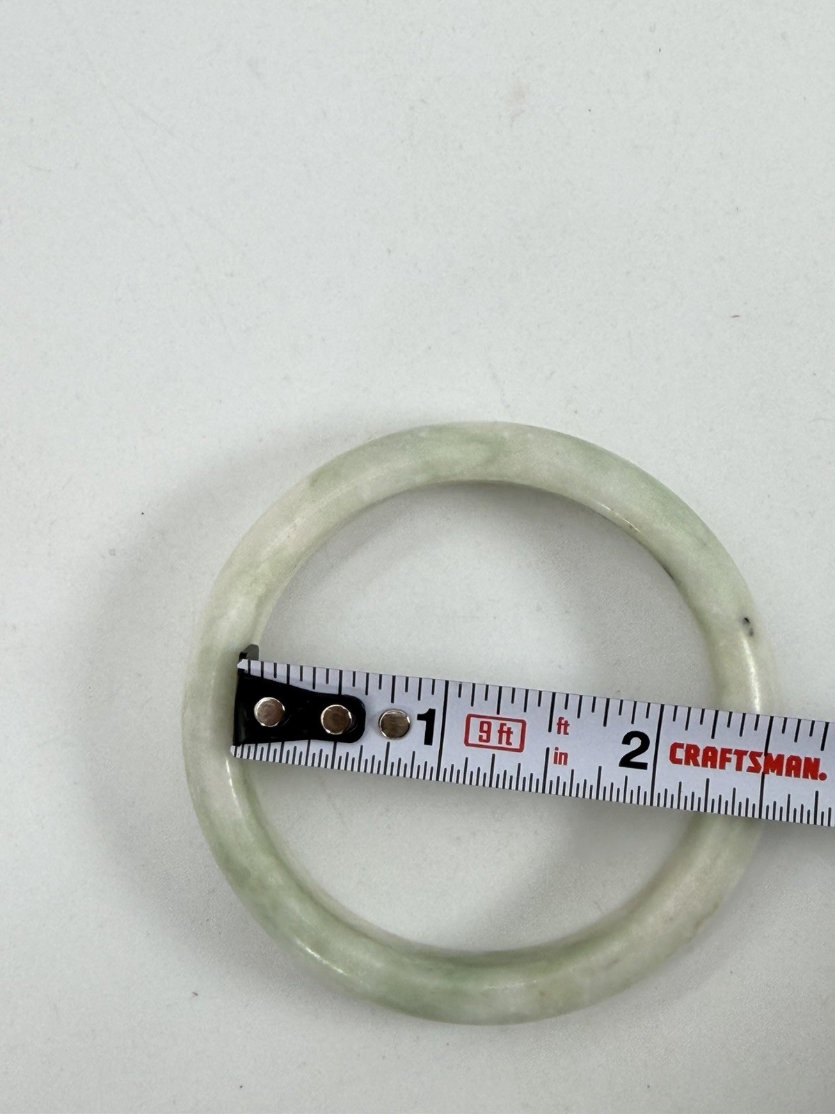 Vintage Natural Pale White Green Jadeite Jade Gemstone Bangle Bracelet